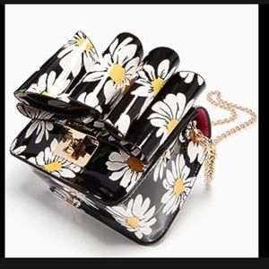 Betsey Johnson Black, White Daisy Small Bow Flap Cross Body Bag